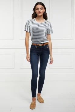 Holland Cooper Tees|Casualwear-Padstow Crew Neck Tee Natural Ink Navy Stripe