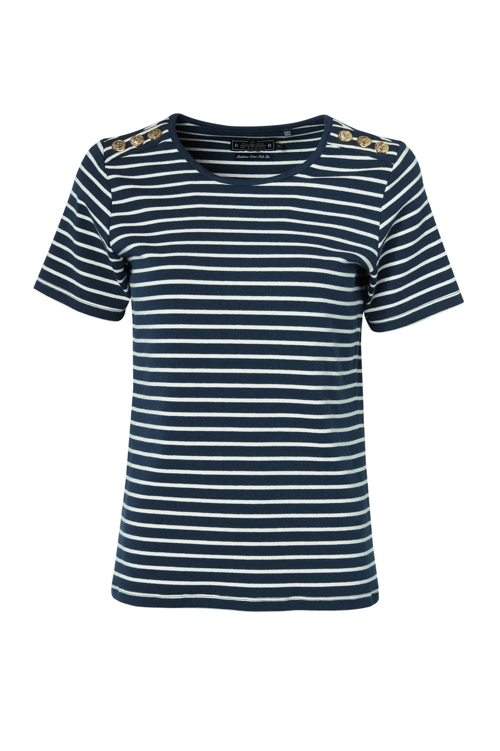 Holland Cooper Tees|Casualwear-Padstow Crew Neck Tee Ink Navy Natural Stripe