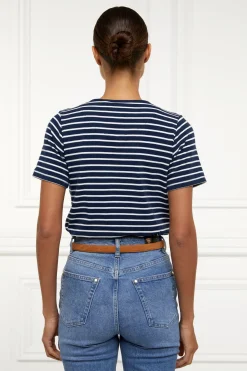 Holland Cooper Tees|Casualwear-Padstow Crew Neck Tee Ink Navy Natural Stripe