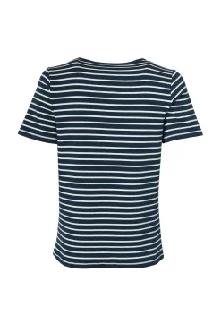 Holland Cooper Tees|Casualwear-Padstow Crew Neck Tee Ink Navy Natural Stripe