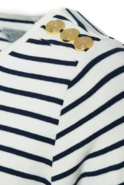 Holland Cooper Tees|Tops-Padstow Long Sleeve Crew Neck Tee Natural Ink Navy Stripe