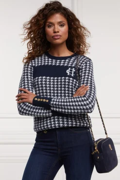 Holland Cooper Knitwear-Panel Crew Neck Knit Ink Navy
