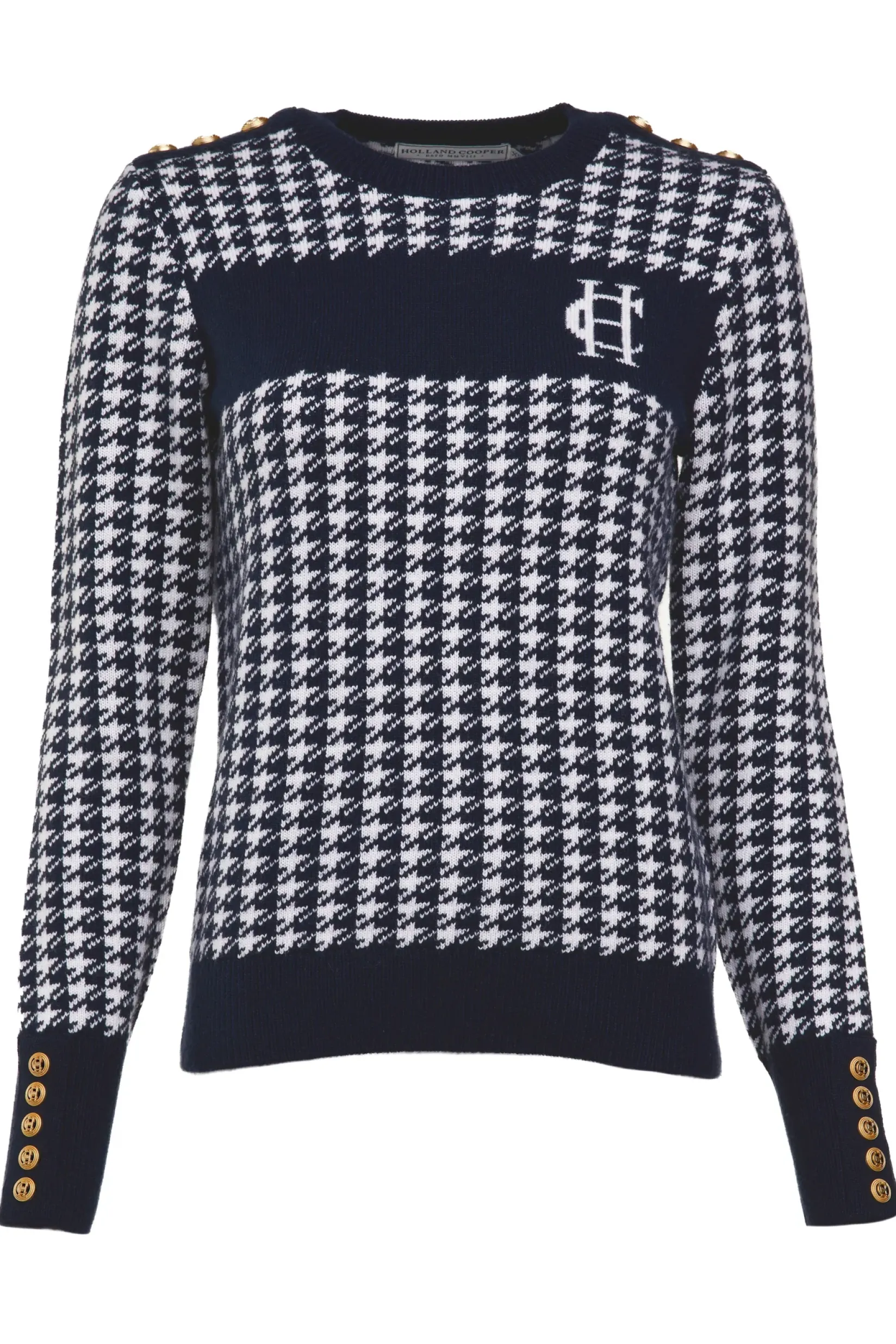 Holland Cooper Knitwear-Panel Crew Neck Knit Ink Navy