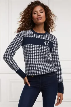 Holland Cooper Knitwear-Panel Crew Neck Knit Ink Navy
