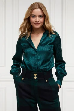 Holland Cooper Shirts & Blouses|Workwear Wardrobe-Penny Jacquard Shirt Emerald