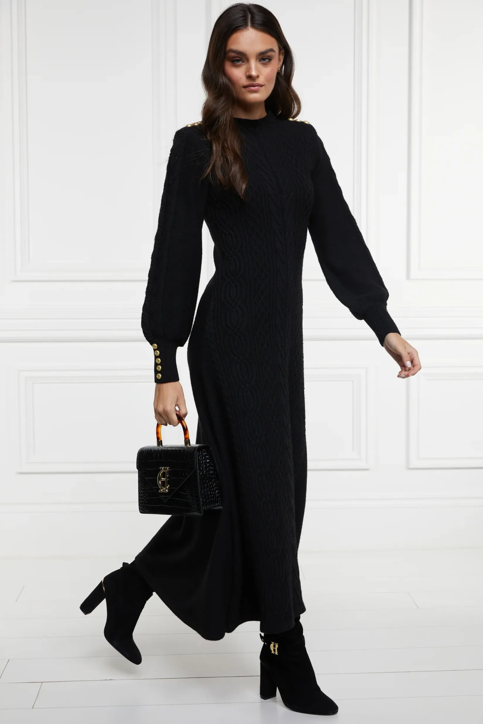 Holland Cooper Dresses|Knitwear-Rachel Maxi Dress Black