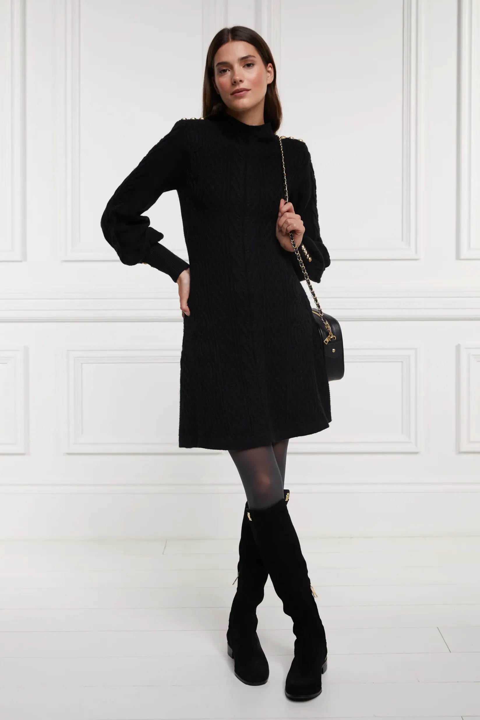 Holland Cooper Knitwear|Dresses-Rachel Mini Dress Black