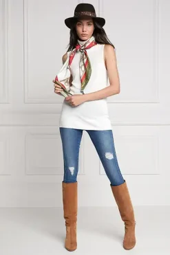 Holland Cooper Gifts For Her|Scarves-Regal Horse Silk Scarf Racing Green Heritage Red
