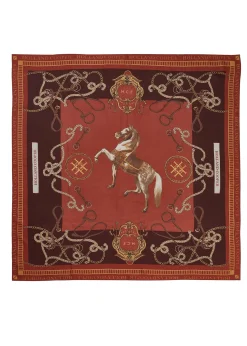 Holland Cooper Gifts For Her|Scarves-Regal Horse Silk Scarf Caramel
