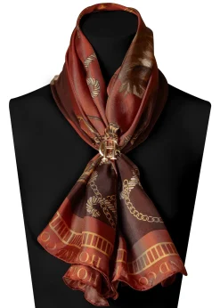 Holland Cooper Gifts For Her|Scarves-Regal Horse Silk Scarf Caramel
