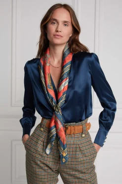 Holland Cooper The Perfect Gesture|Scarves-Regal Horse Silk Scarf Ink Navy Neroli