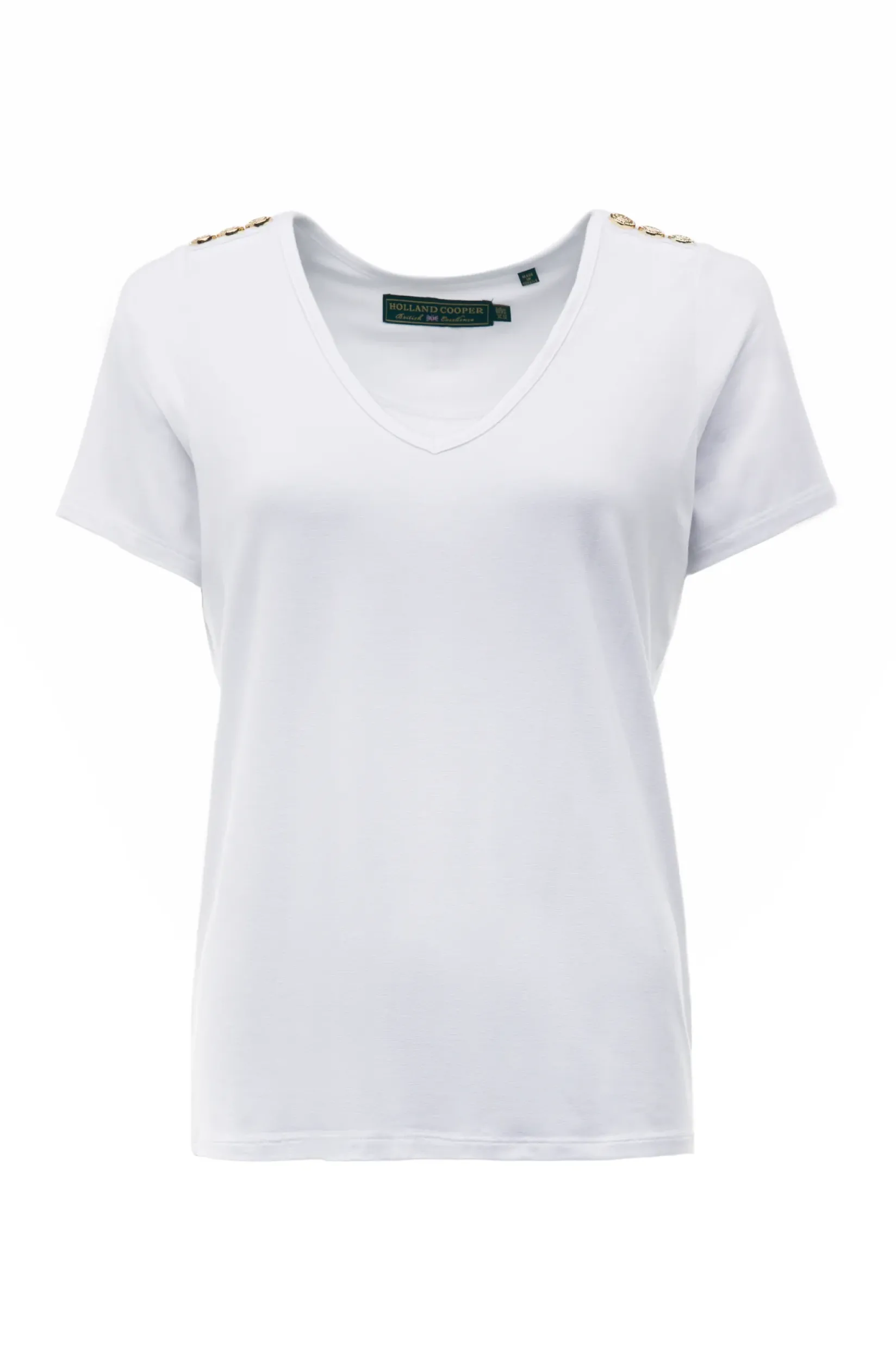 Holland Cooper Tees|Tops-Relax Fit V-Neck Tee White