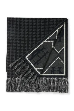 Holland Cooper Scarves|Scarves-Reversible Monogram Scarf Charcoal Houndstooth
