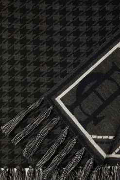 Holland Cooper Scarves|Scarves-Reversible Monogram Scarf Charcoal Houndstooth