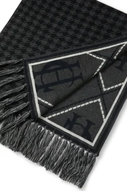 Holland Cooper Scarves|Scarves-Reversible Monogram Scarf Charcoal Houndstooth