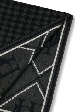 Holland Cooper Scarves|Scarves-Reversible Monogram Scarf Charcoal Houndstooth