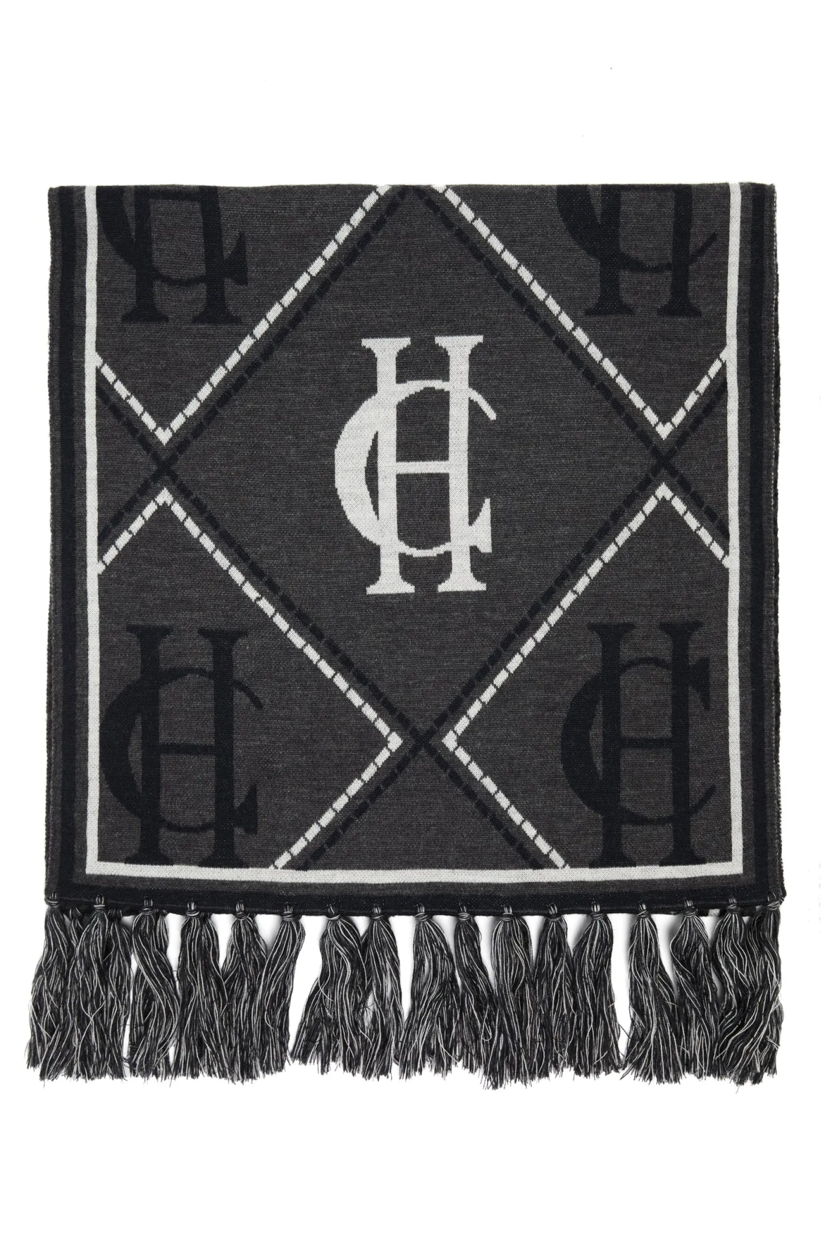 Holland Cooper Scarves|Scarves-Reversible Monogram Scarf Charcoal Houndstooth