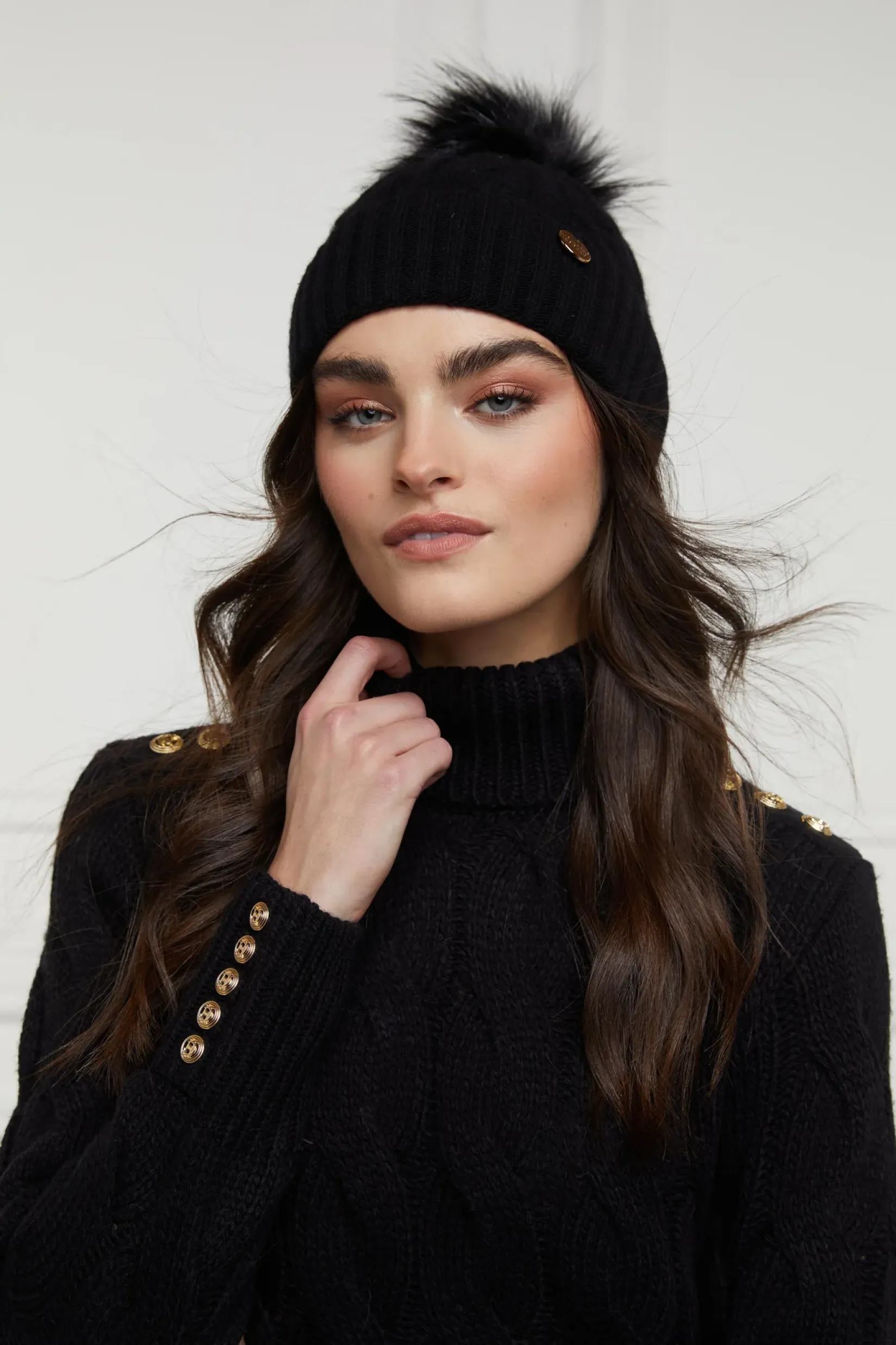 Holland Cooper Hats & Headbands|Hats & Headbands-Rib Bobble Hat Black