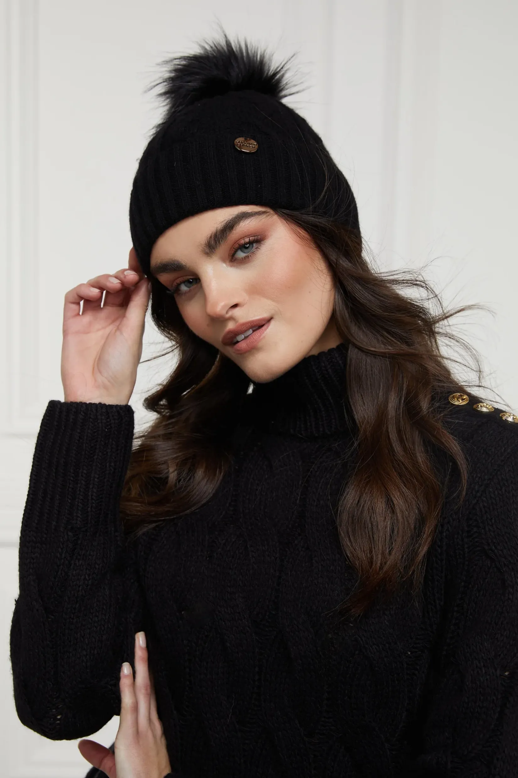 Holland Cooper Hats & Headbands|Hats & Headbands-Rib Bobble Hat Black