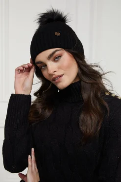 Holland Cooper Hats & Headbands|Hats & Headbands-Rib Bobble Hat Black