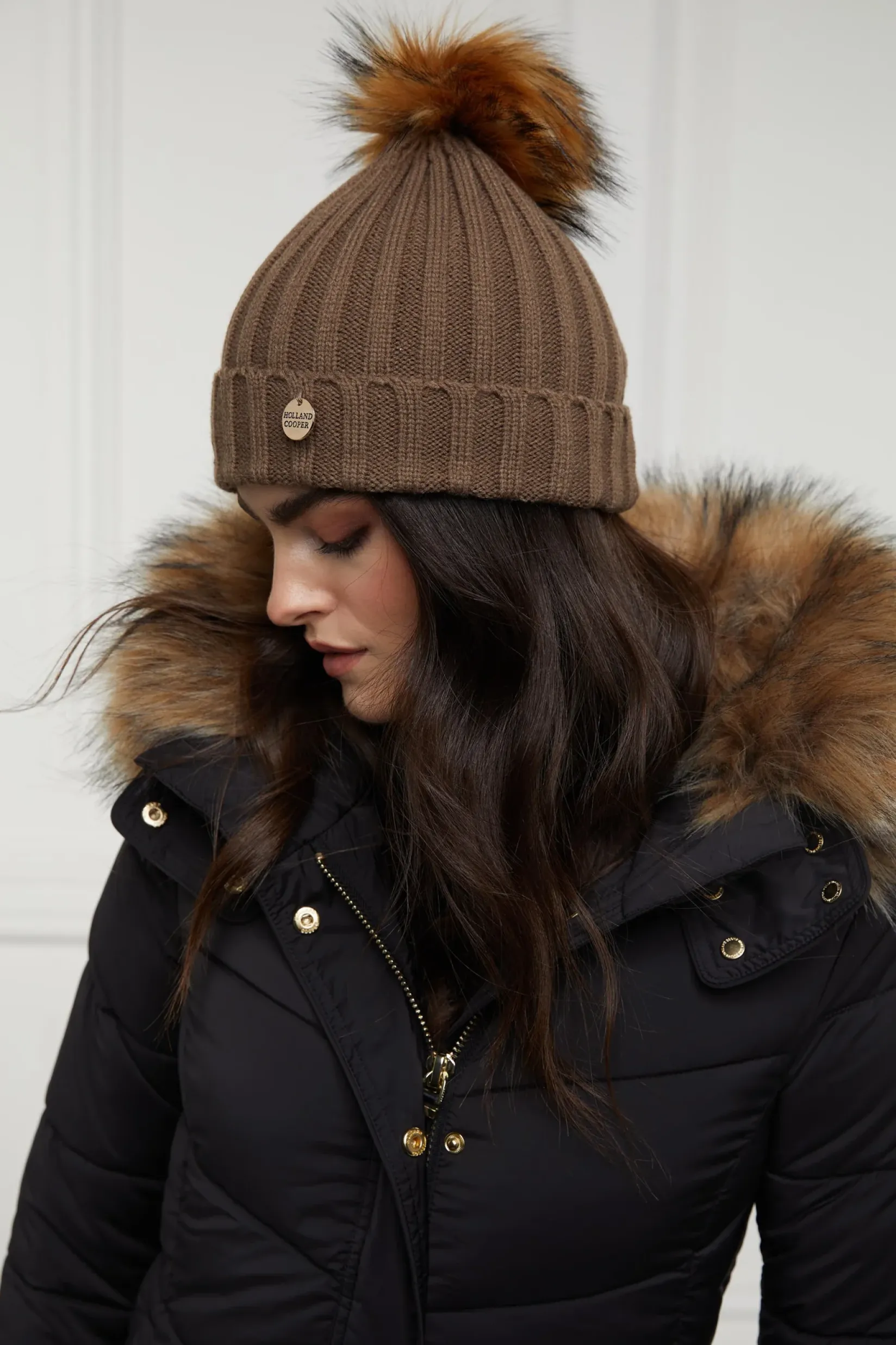 Holland Cooper Hats & Headbands|Hats & Headbands-Rib Bobble Hat Taupe