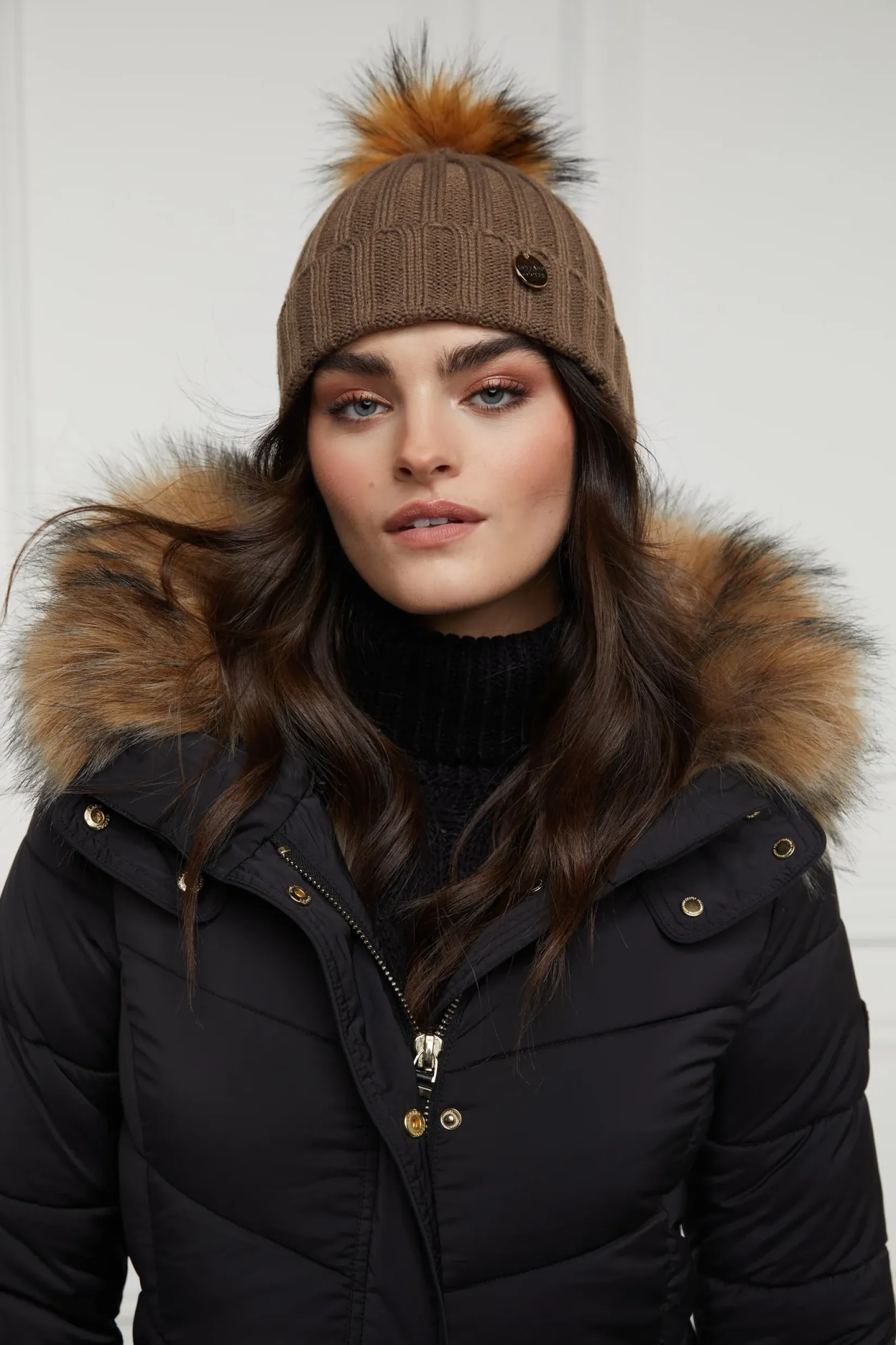 Holland Cooper Hats & Headbands|Hats & Headbands-Rib Bobble Hat Taupe