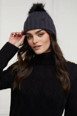 Holland Cooper Hats & Headbands|Hats & Headbands-Rib Bobble Hat Grey