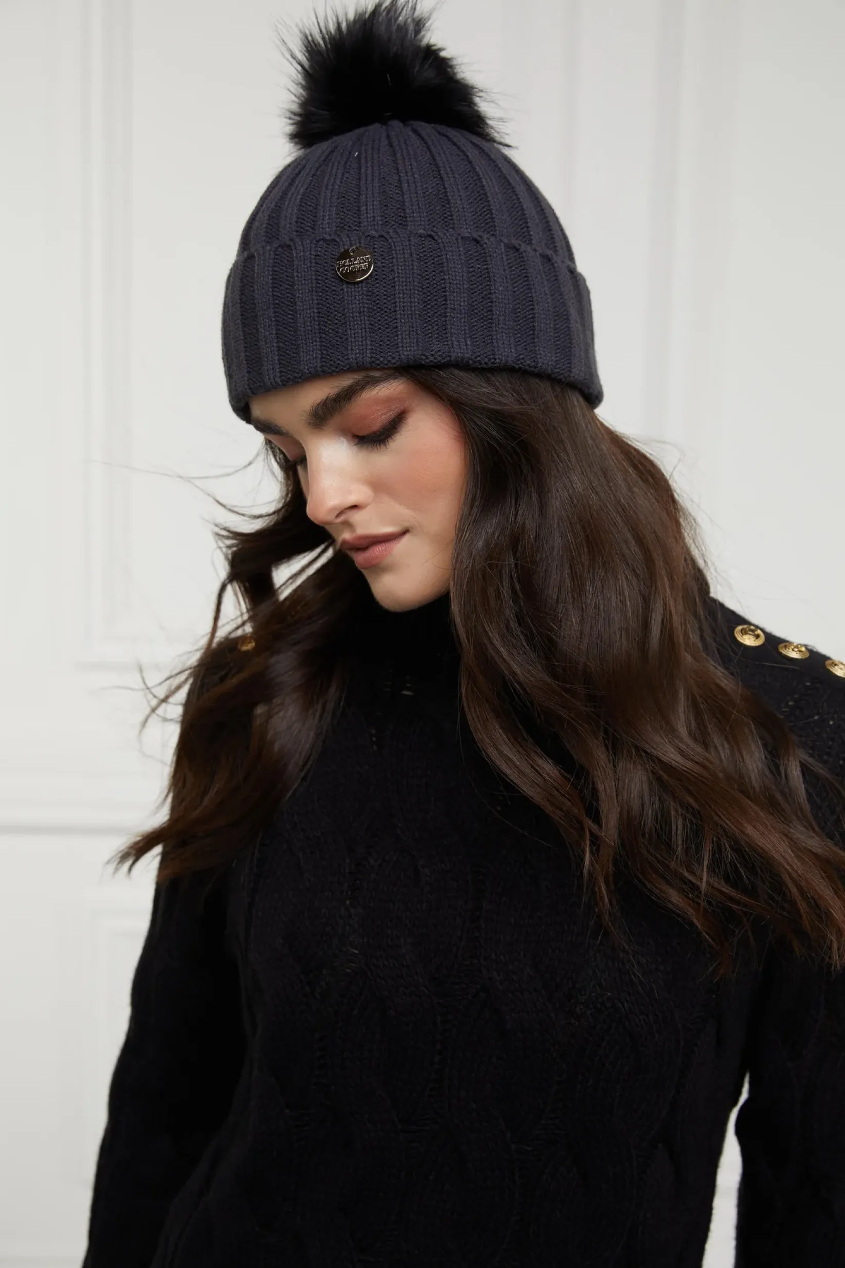 Holland Cooper Hats & Headbands|Hats & Headbands-Rib Bobble Hat Grey