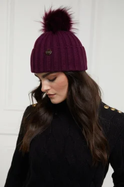 Holland Cooper Hats & Headbands|Hats & Headbands-Rib Bobble Hat Mulberry
