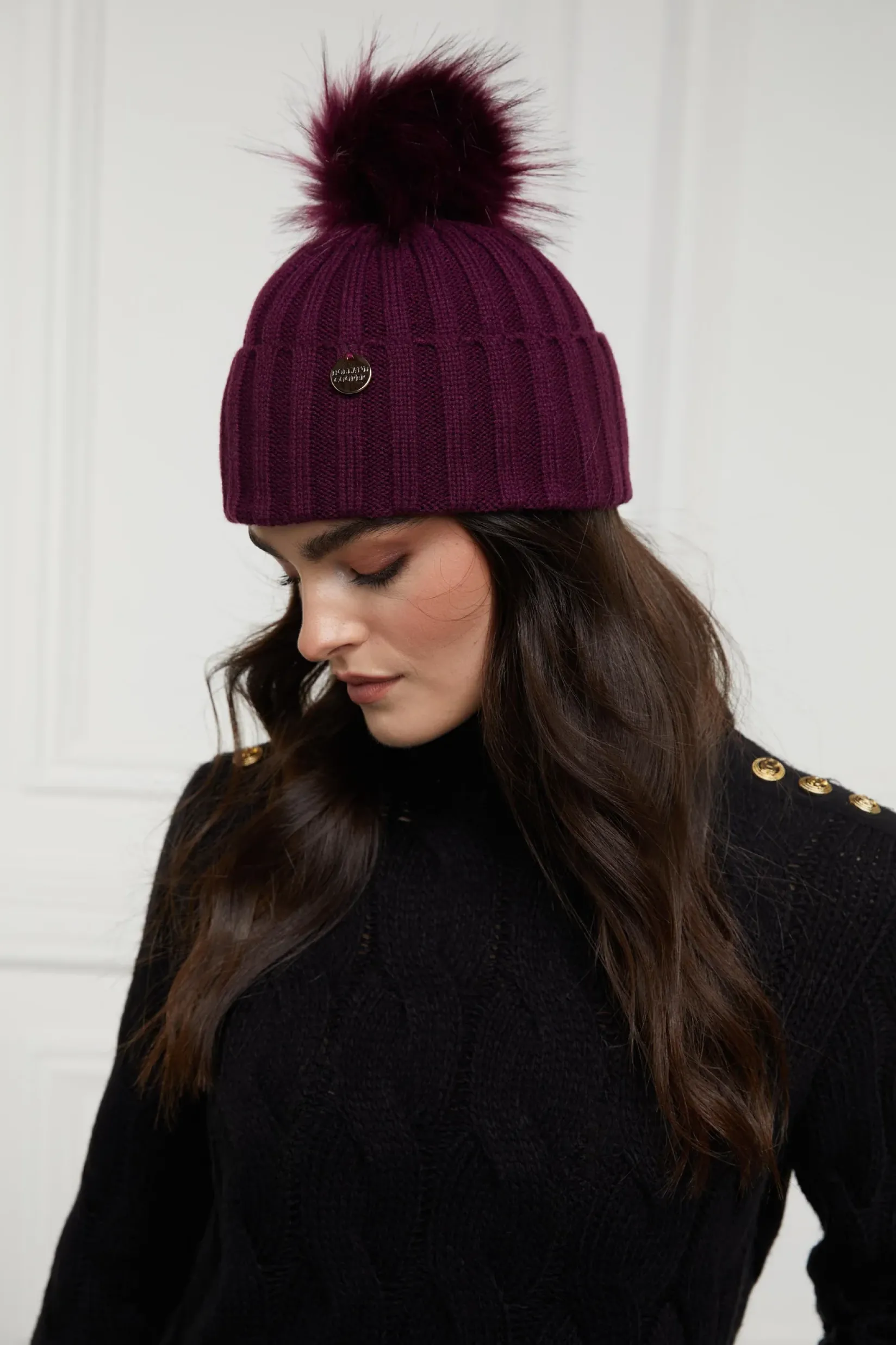 Holland Cooper Hats & Headbands|Hats & Headbands-Rib Bobble Hat Mulberry