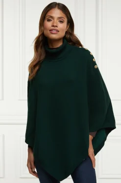 Holland Cooper Gifts For Her|Knitwear-Roll Neck Cape Deep Emerald