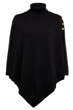 Holland Cooper Knitwear|Capes-Roll Neck Cape Black