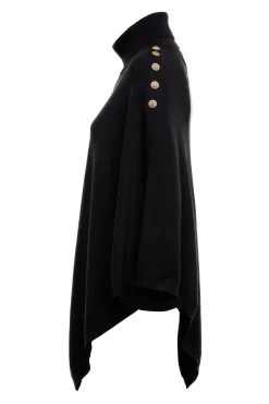 Holland Cooper Knitwear|Capes-Roll Neck Cape Black