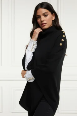 Holland Cooper Knitwear|Capes-Roll Neck Cape Black