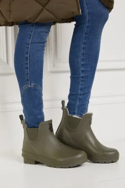 Holland Cooper At The Stables|Chelsea Boots-Rubber Chelsea Boot Matte Green Gunmetal