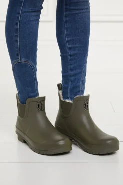 Holland Cooper At The Stables|Chelsea Boots-Rubber Chelsea Boot Matte Green Gunmetal