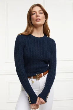 Holland Cooper Knitwear|Bump Friendly Collection-Seattle Cable Crew Knit Ink Navy
