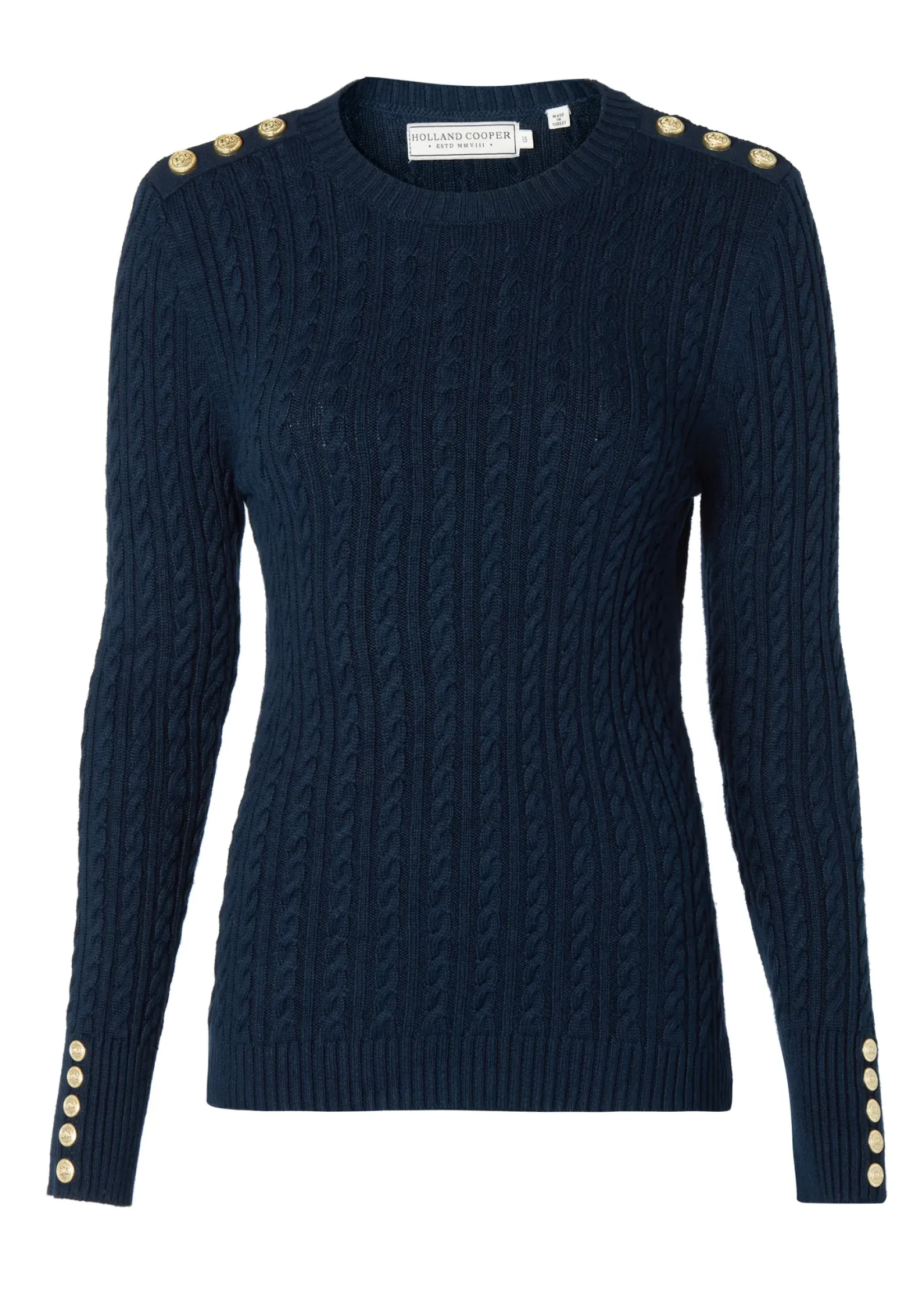 Holland Cooper Knitwear|Bump Friendly Collection-Seattle Cable Crew Knit Ink Navy