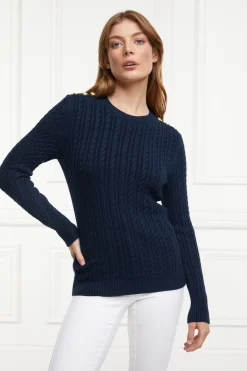 Holland Cooper Knitwear|Bump Friendly Collection-Seattle Cable Crew Knit Ink Navy