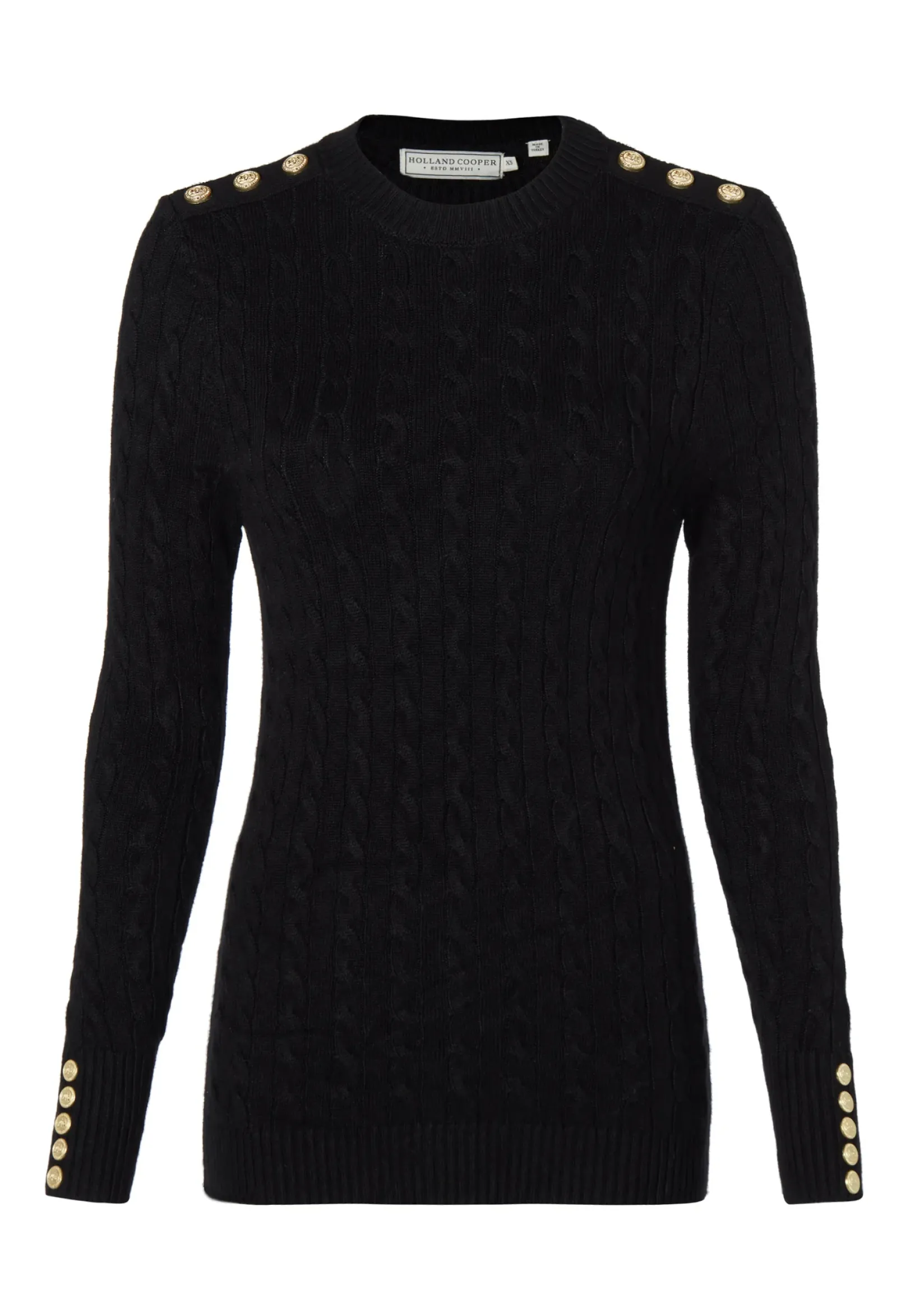 Holland Cooper Knitwear-Seattle Cable Crew Knit Black