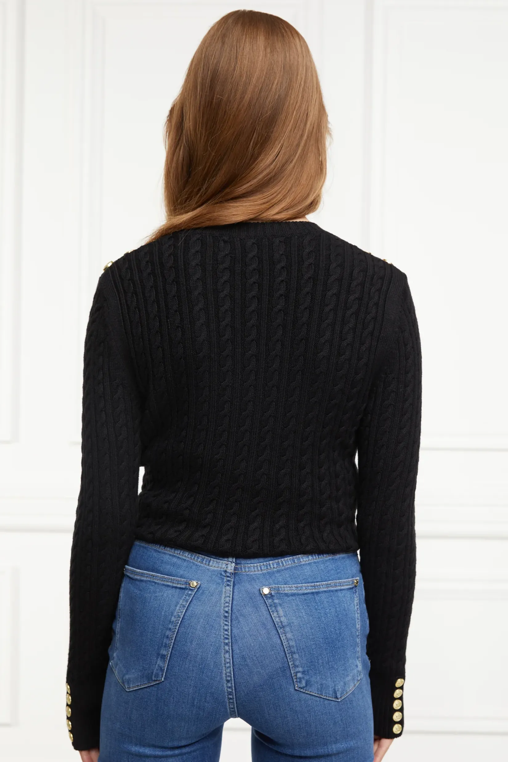 Holland Cooper Knitwear-Seattle Cable Crew Knit Black