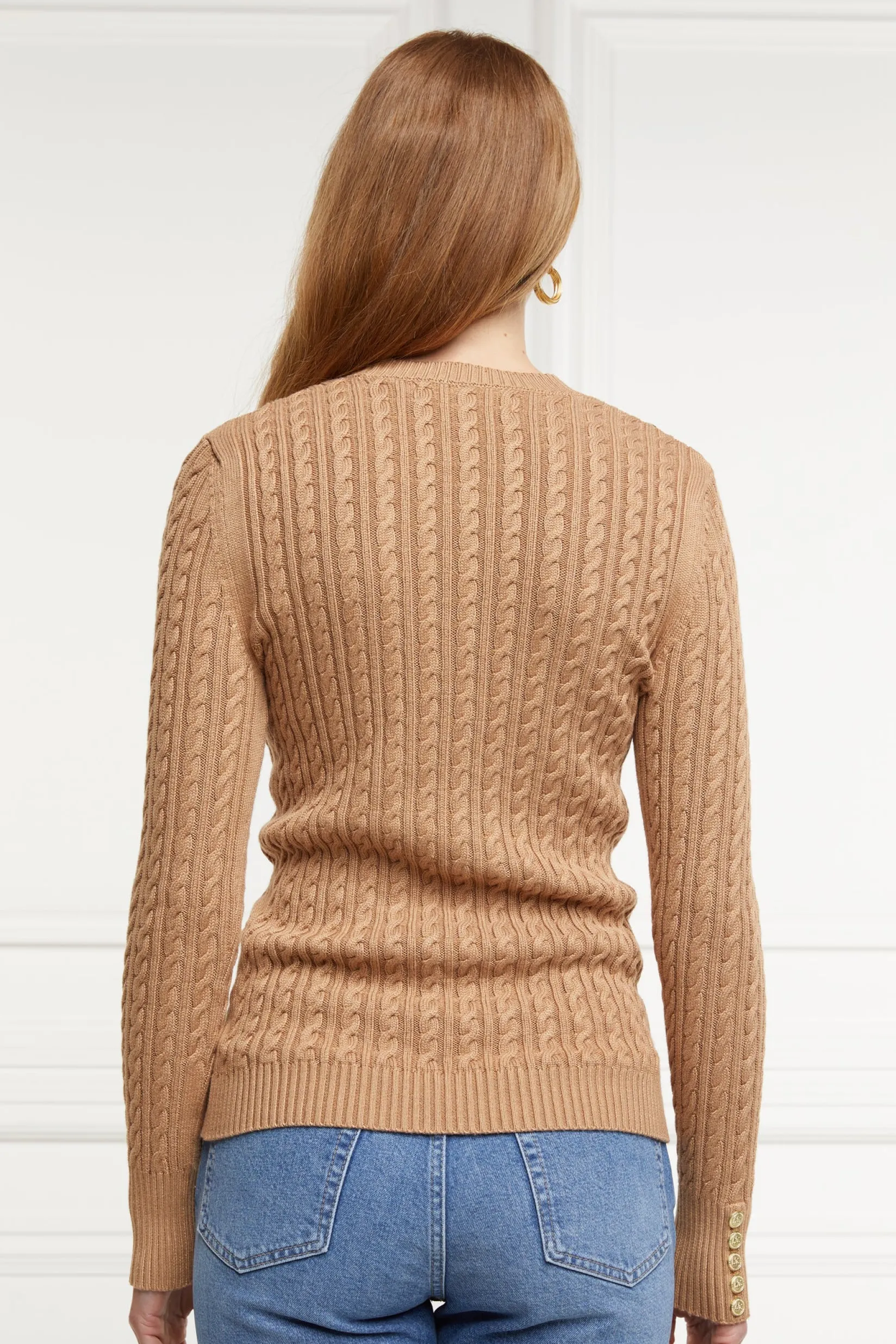 Holland Cooper Knitwear|Wardrobe Staples-Seattle Cable Crew Knit Dark Camel