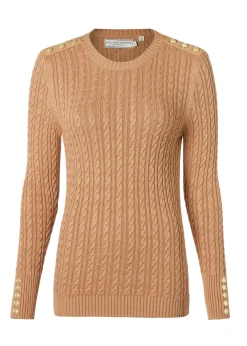 Holland Cooper Knitwear|Wardrobe Staples-Seattle Cable Crew Knit Dark Camel