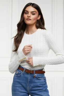 Holland Cooper Knitwear|Wardrobe Staples-Seattle Cable Crew Knit White