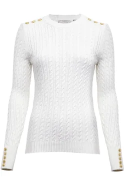 Holland Cooper Knitwear|Wardrobe Staples-Seattle Cable Crew Knit White