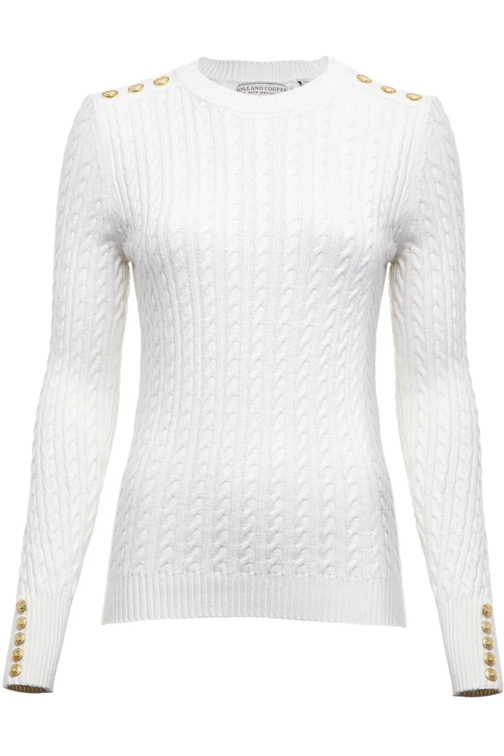 Holland Cooper Knitwear|Wardrobe Staples-Seattle Cable Crew Knit White