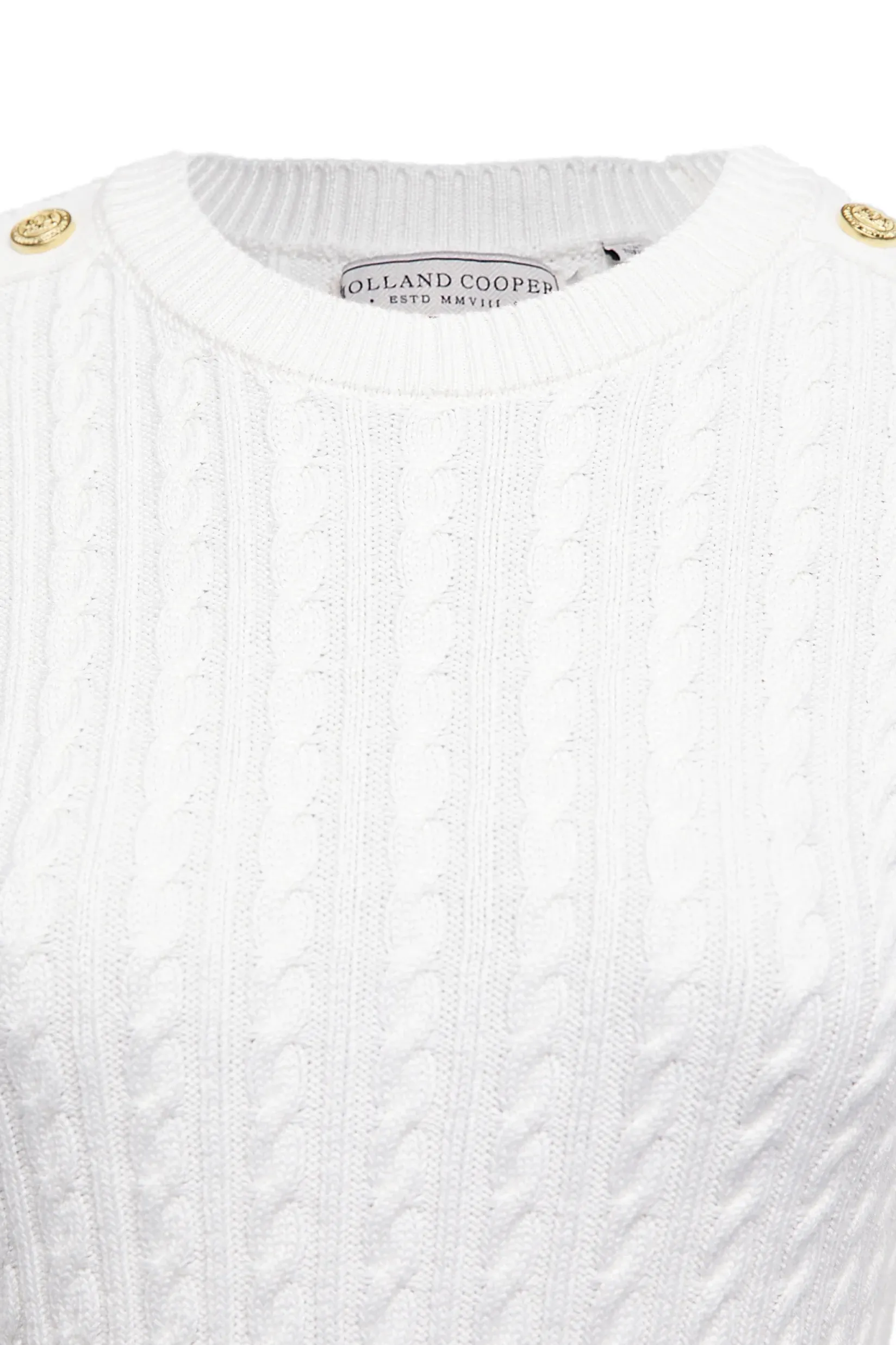 Holland Cooper Knitwear|Wardrobe Staples-Seattle Cable Crew Knit White