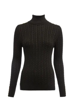 Holland Cooper Knitwear|Wardrobe Staples-Seattle Roll Neck Cable Knit Fern Green