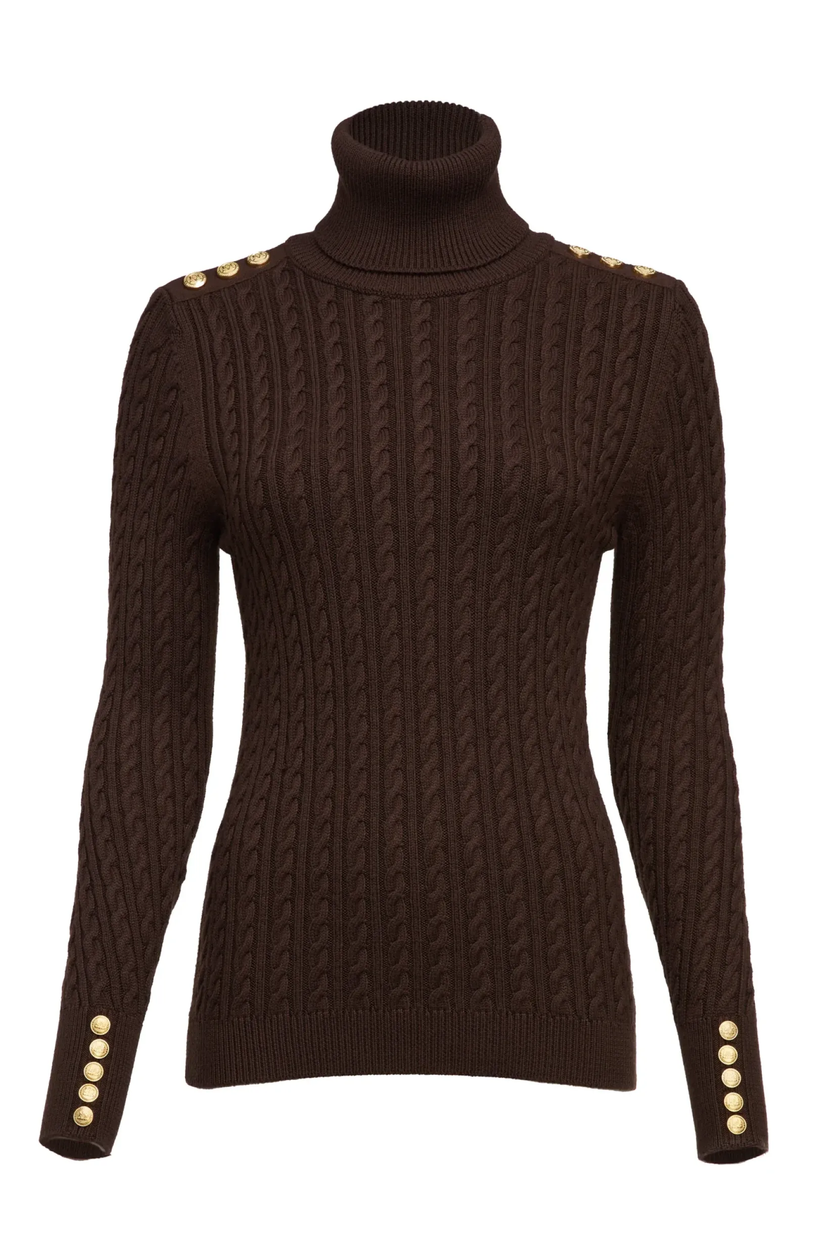 Holland Cooper Knitwear-Seattle Roll Neck Cable Knit Chocolate