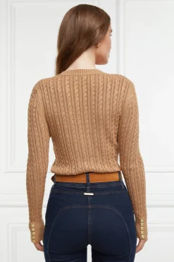 Holland Cooper Knitwear|Wardrobe Staples-Seattle V-Neck Knit Dark Camel
